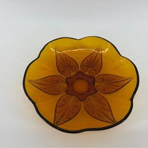 Vintage Anchor Hocking‎ Renaissance Gold 8" Amber Glass Decorative Bowl,